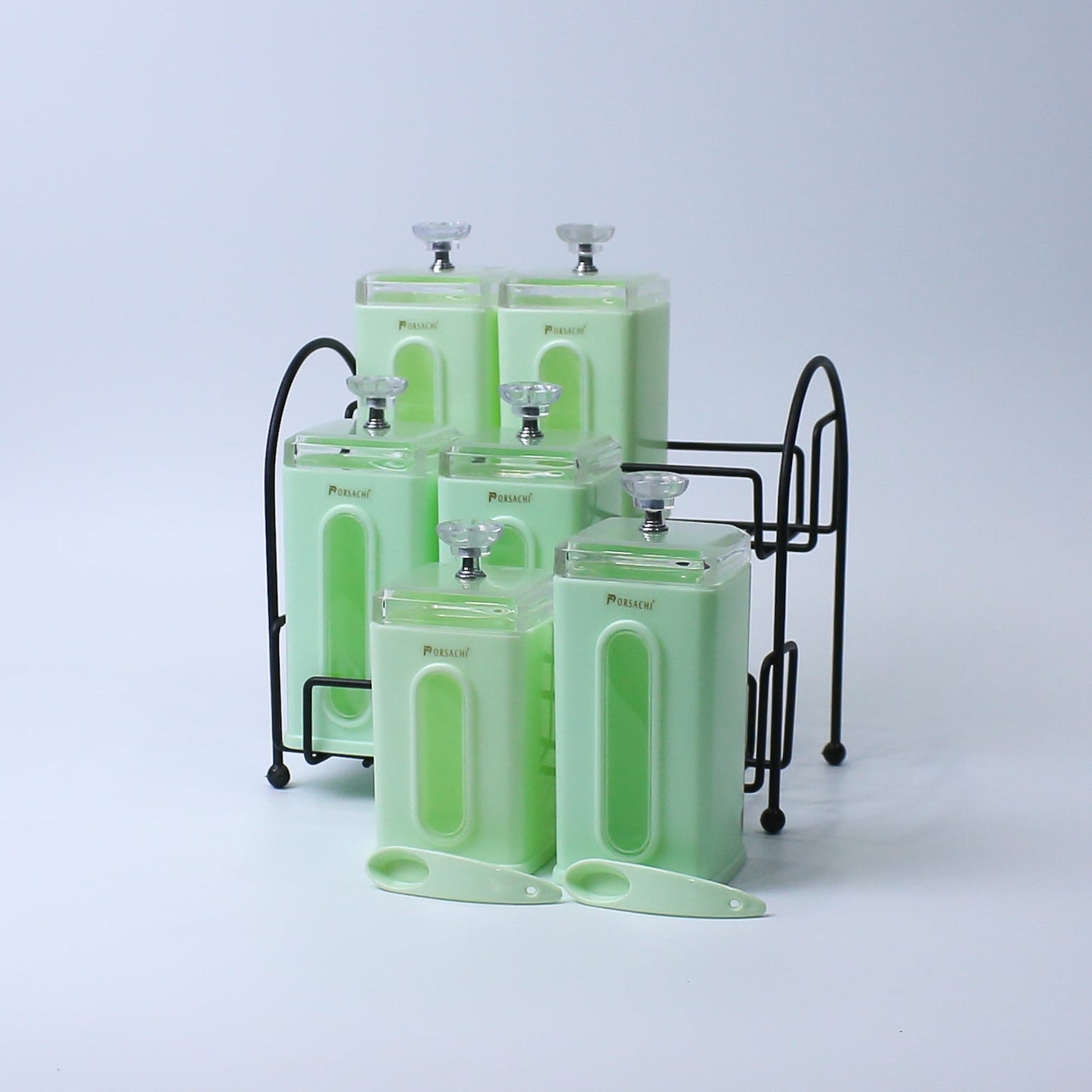 Spice Jar Set | Spice Organizer With Stand | 3 Pcs (400ml each) & 3 Pcs (500ml each) Airtight Jars with Stand