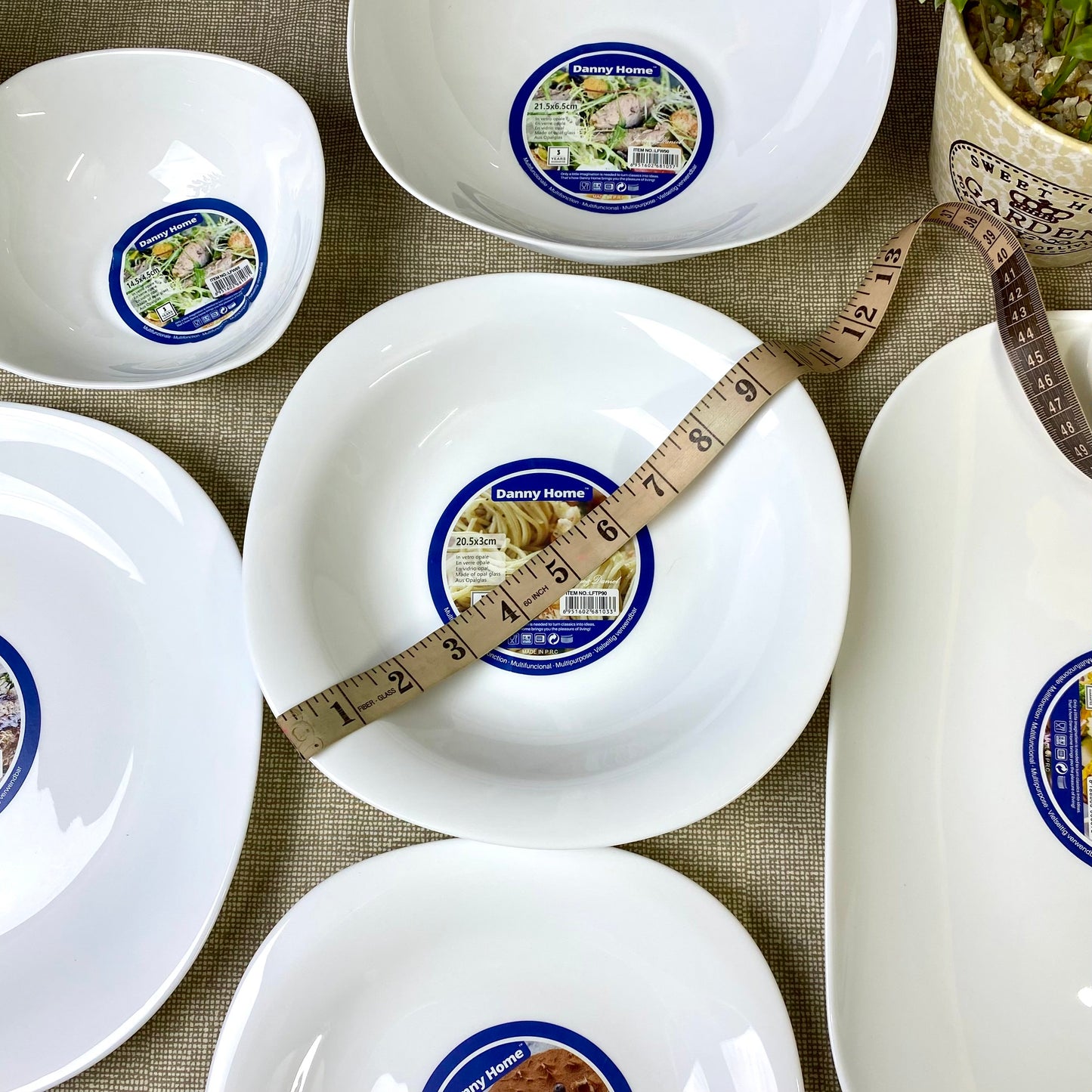 Danny Home Opal Ware Plate Set | Square Shape Marble Plates | Microwave Safe | Dishwasher Safe