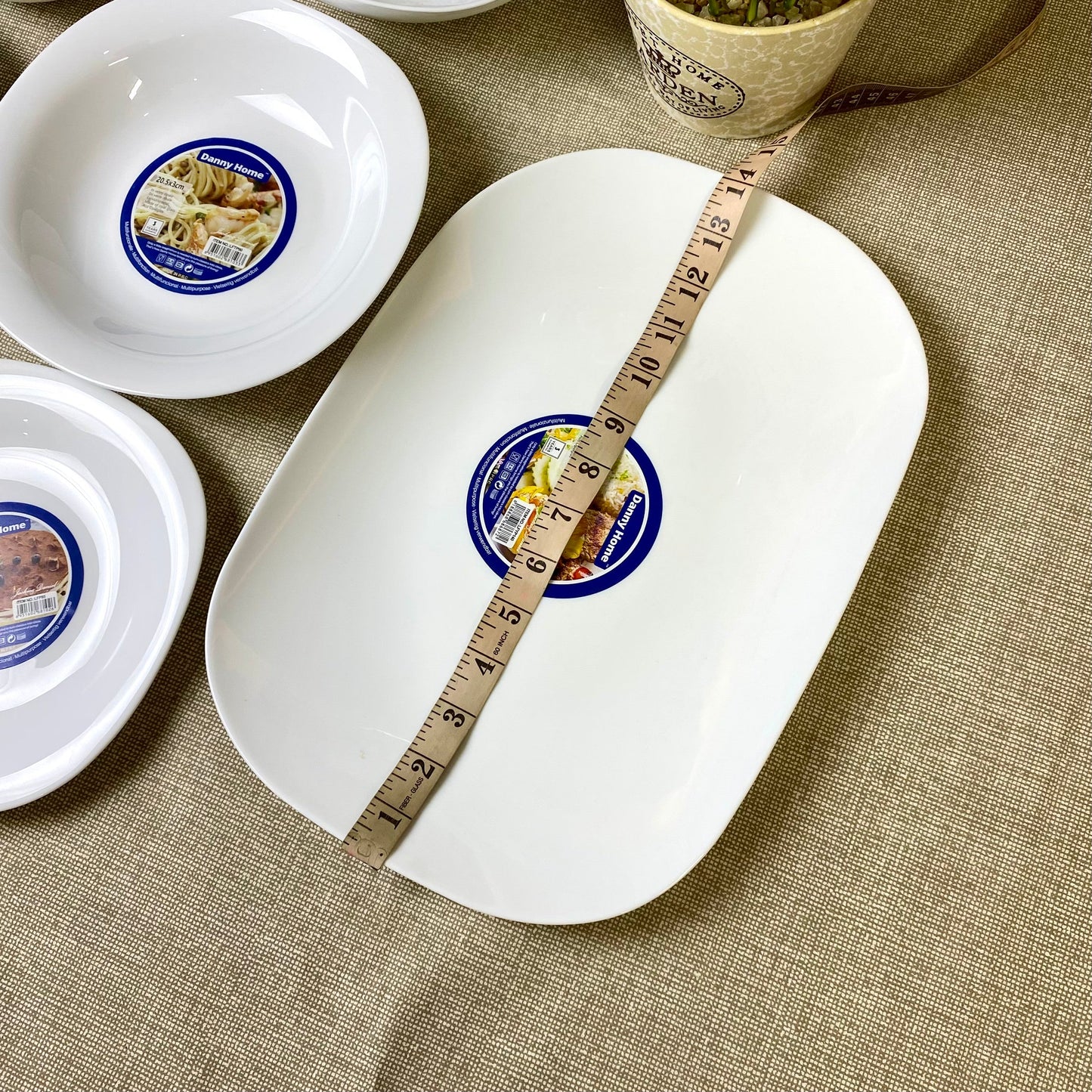 Danny Home Opal Ware 14 inch Rice Dish | Square Shape Marble Rice Dish | Dishwasher Safe | Microwave Safe