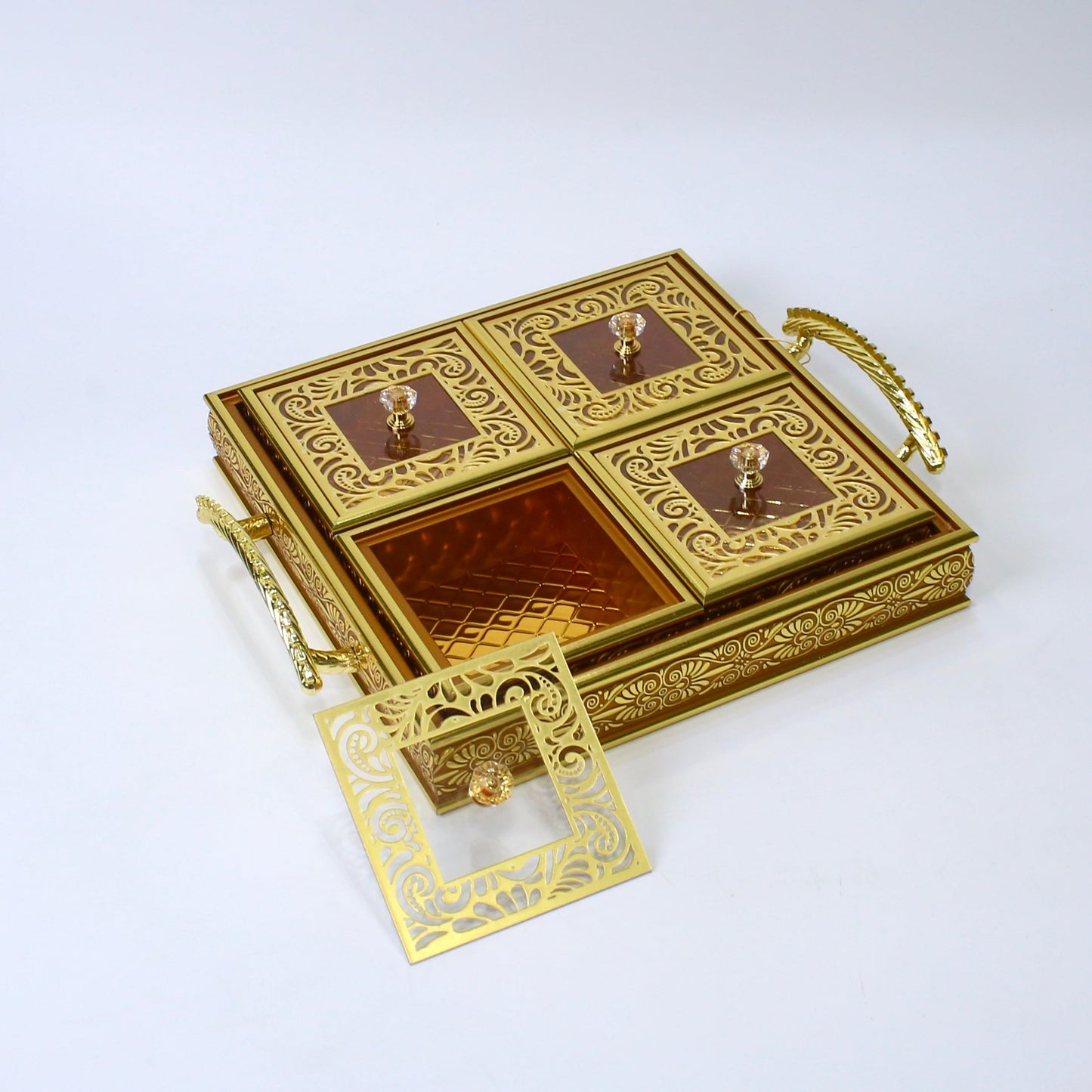 Royal Elegance Wooden Dry Fruit Tray – 4 Compartment Box