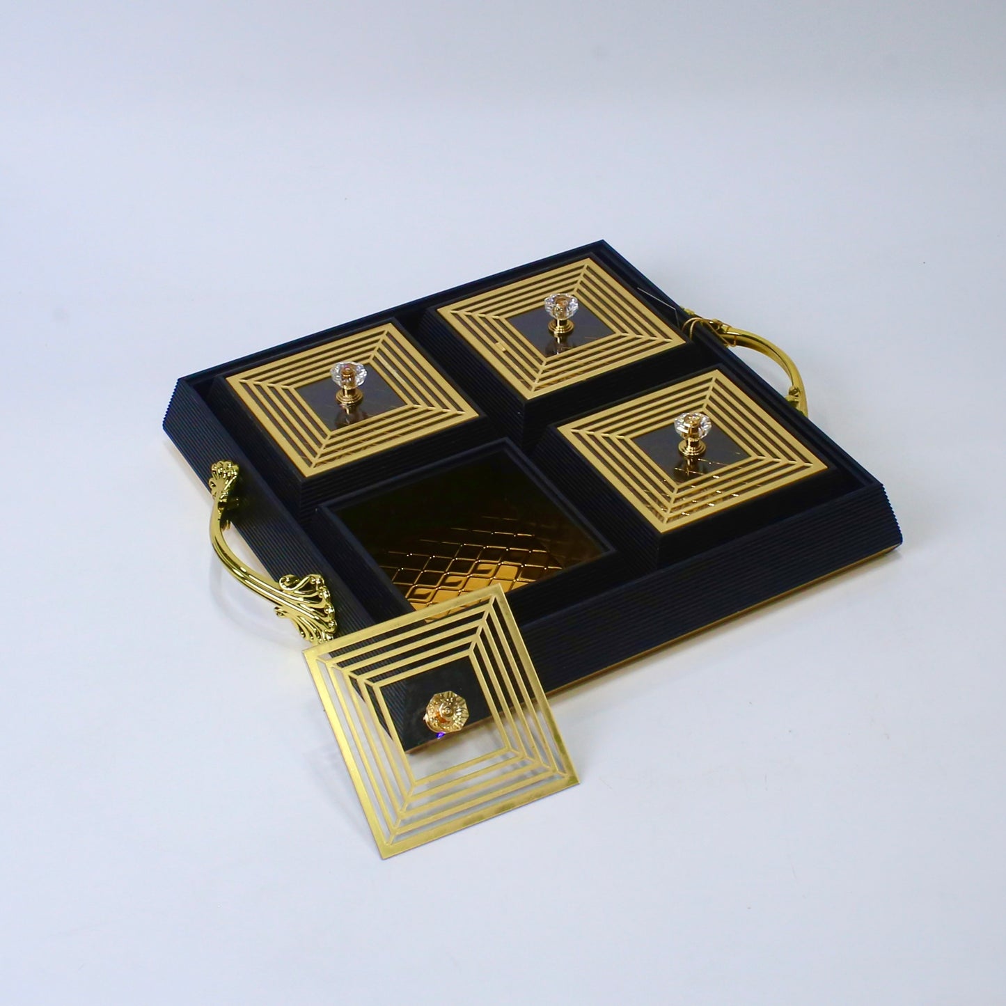 Royal Elegance Wooden Dry Fruit Tray – 4 Compartment Box