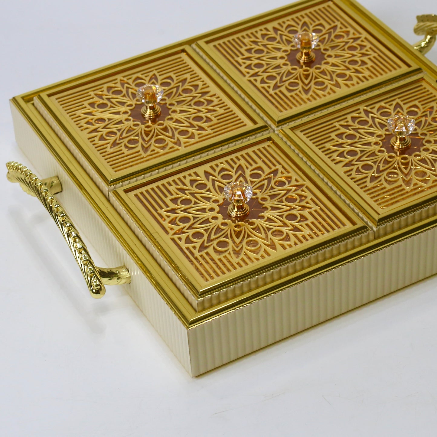 Royal Elegance Wooden Dry Fruit Tray – 4 Compartment Box