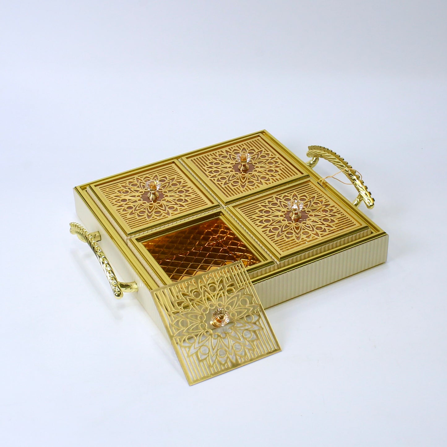 Royal Elegance Wooden Dry Fruit Tray – 4 Compartment Box