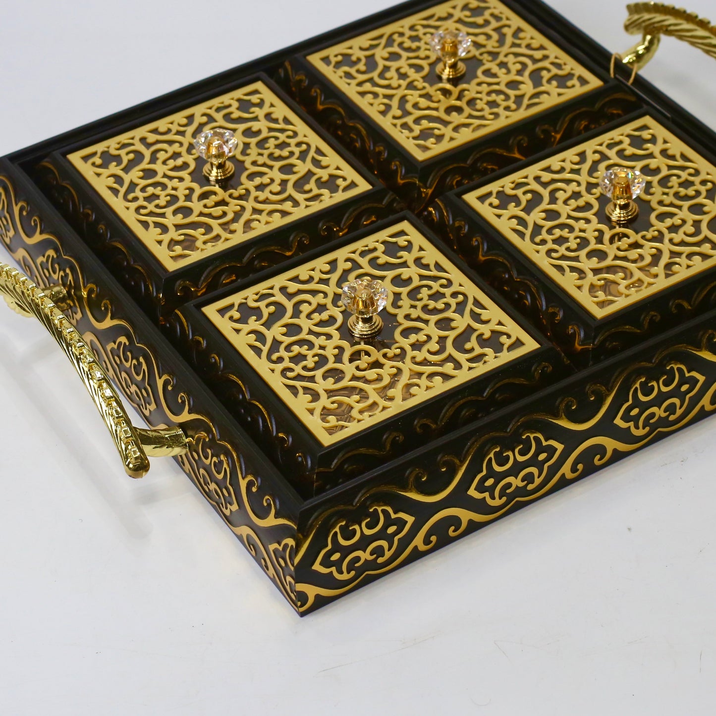 Royal Elegance Wooden Dry Fruit Tray – 4 Compartment Box