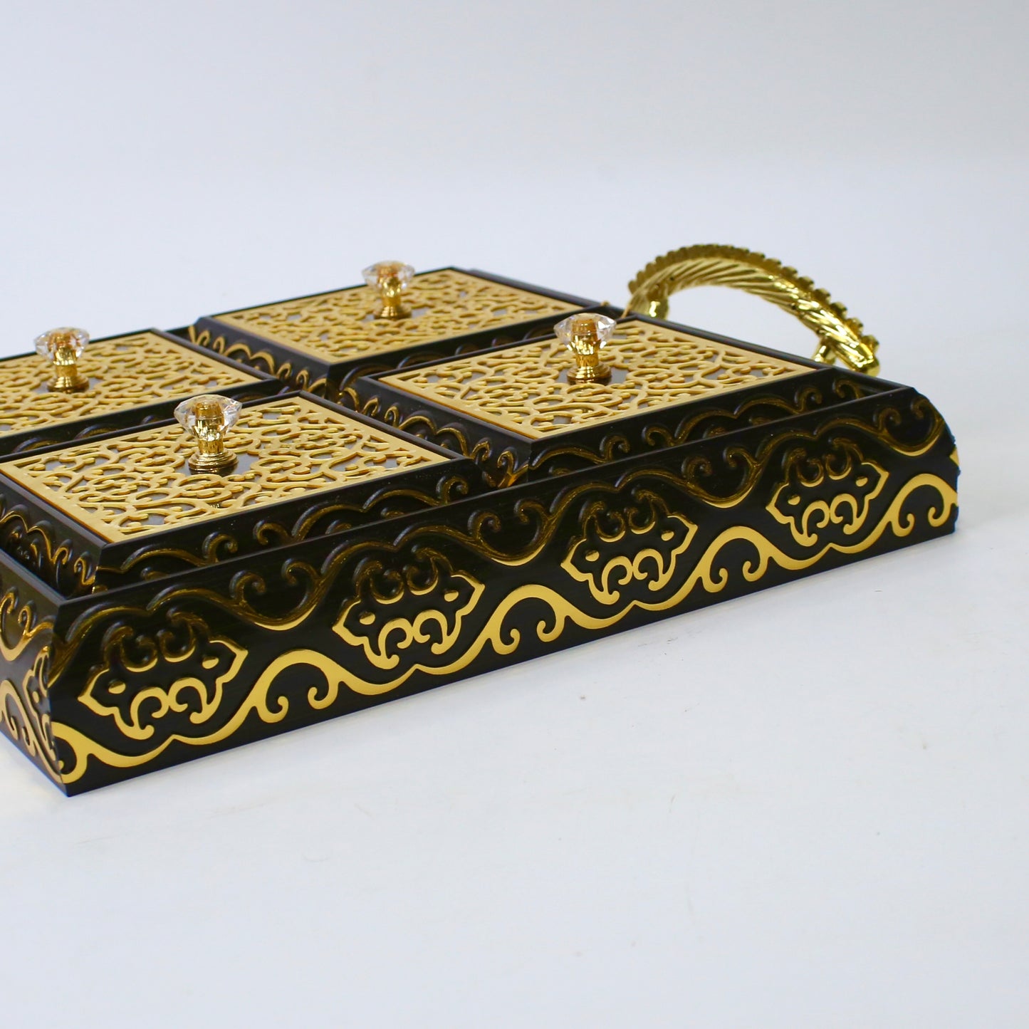 Royal Elegance Wooden Dry Fruit Tray – 4 Compartment Box