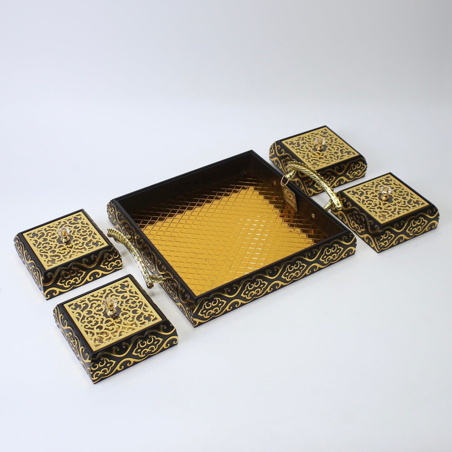 Royal Elegance Wooden Dry Fruit Tray – 4 Compartment Box