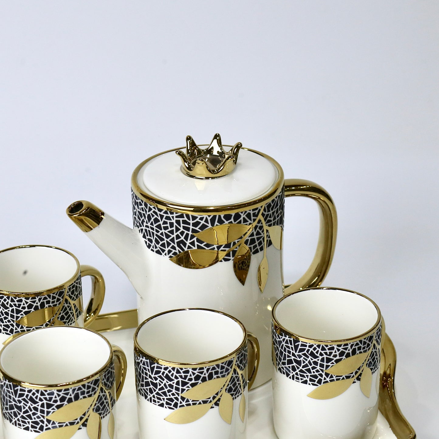Golden Leaf Pattern Elegant Coffee Set - 8 pcs set