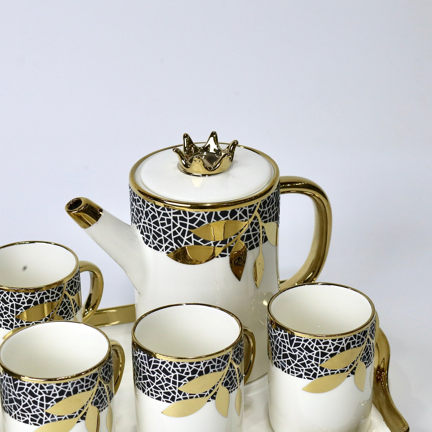 Golden Leaf Pattern Elegant Coffee Set - 8 pcs set