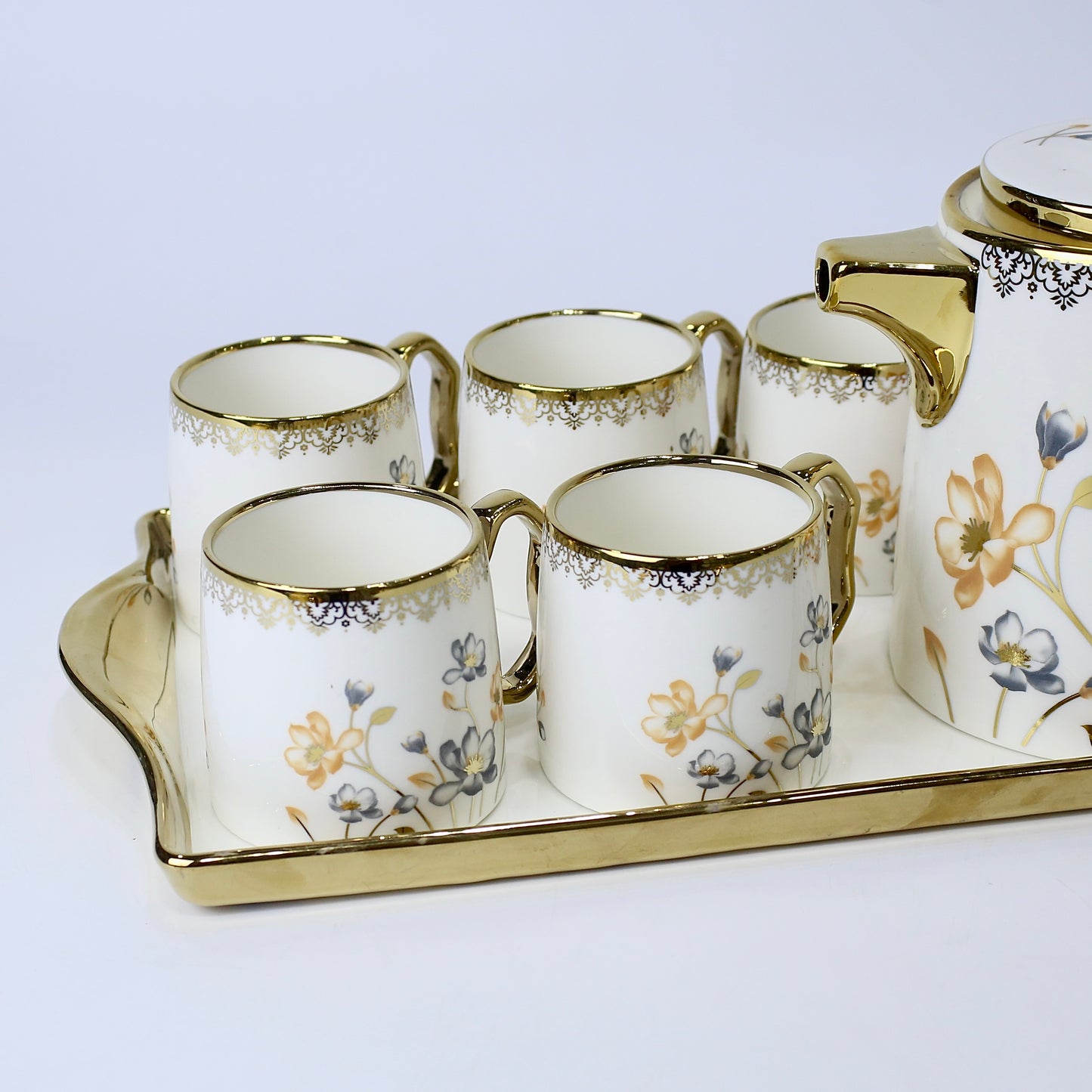 Gray Floral Elegant Coffee Set - 8 pcs set