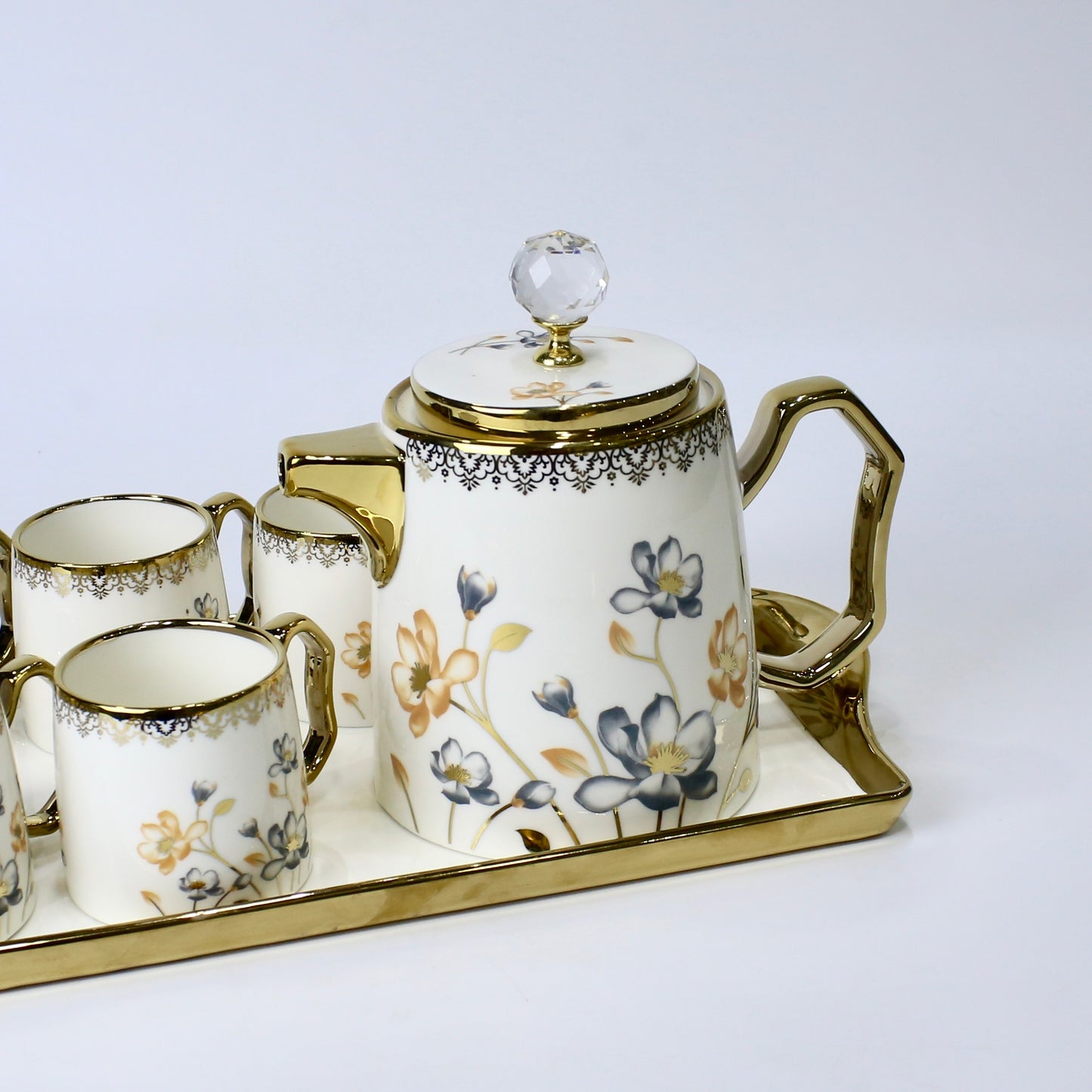 Gray Floral Elegant Coffee Set - 8 pcs set