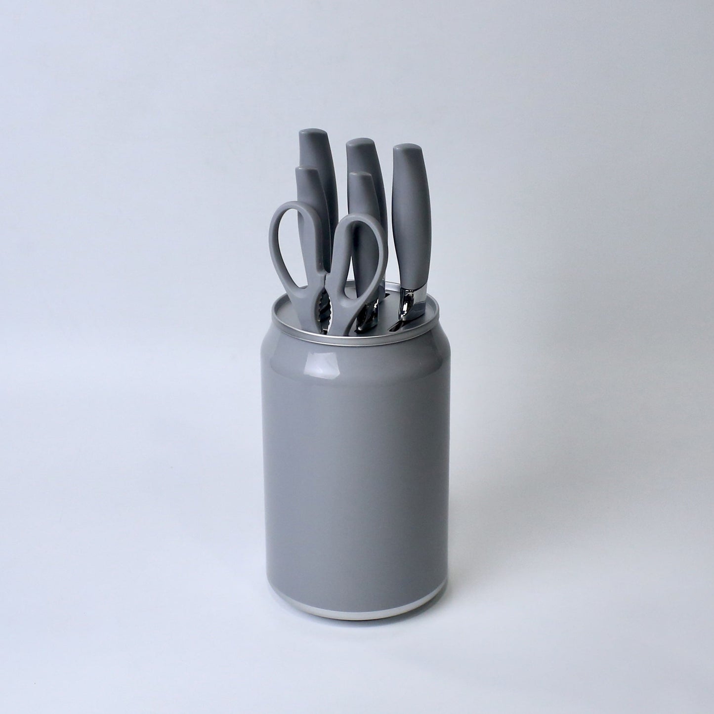 7-Piece Stainless Steel Knife Set with Scissors & Canister | Ergonomic Grey Handles | Kitchen Essential