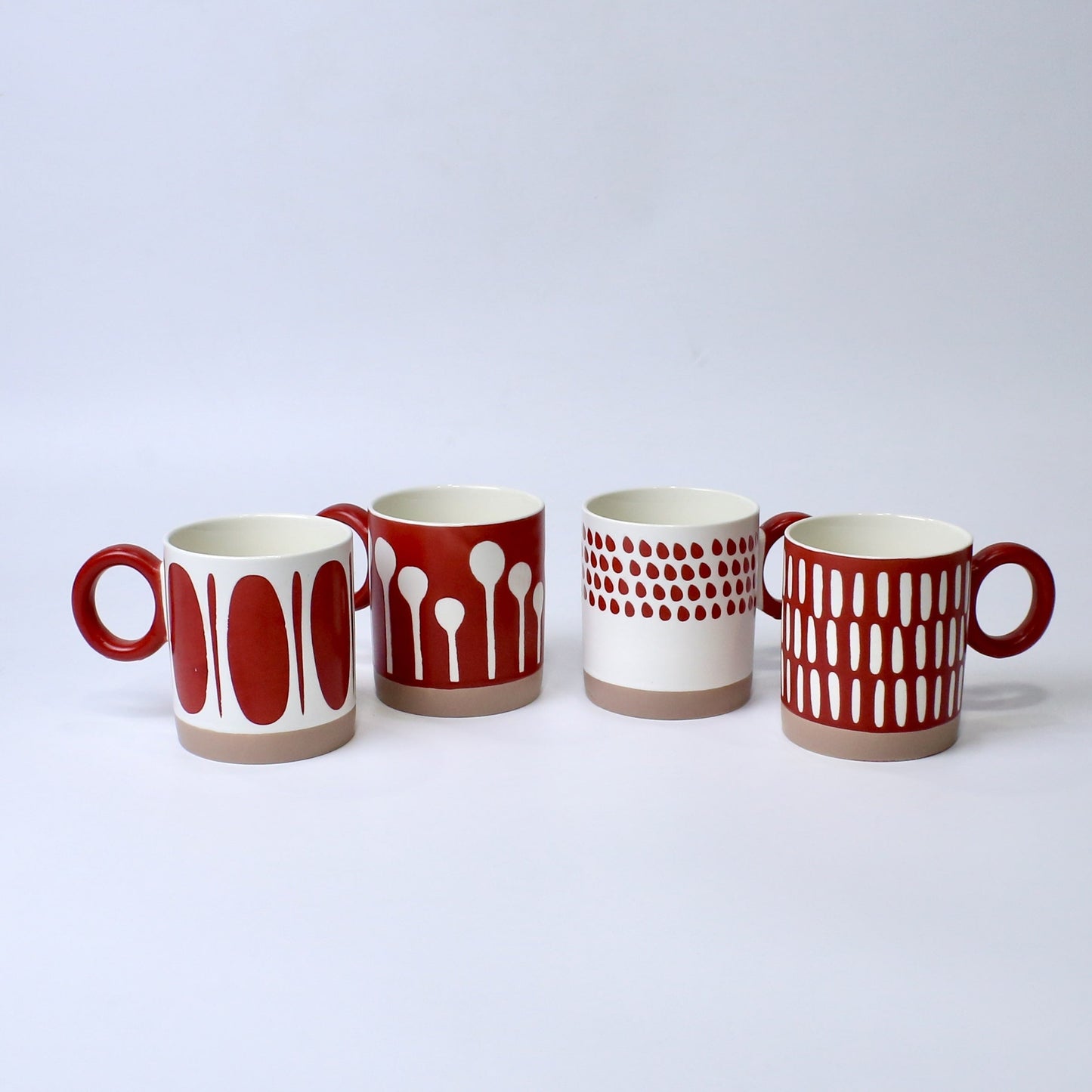 Red & White Geometric Ceramic Mugs – Modern Designer Cups | Imperial Nest