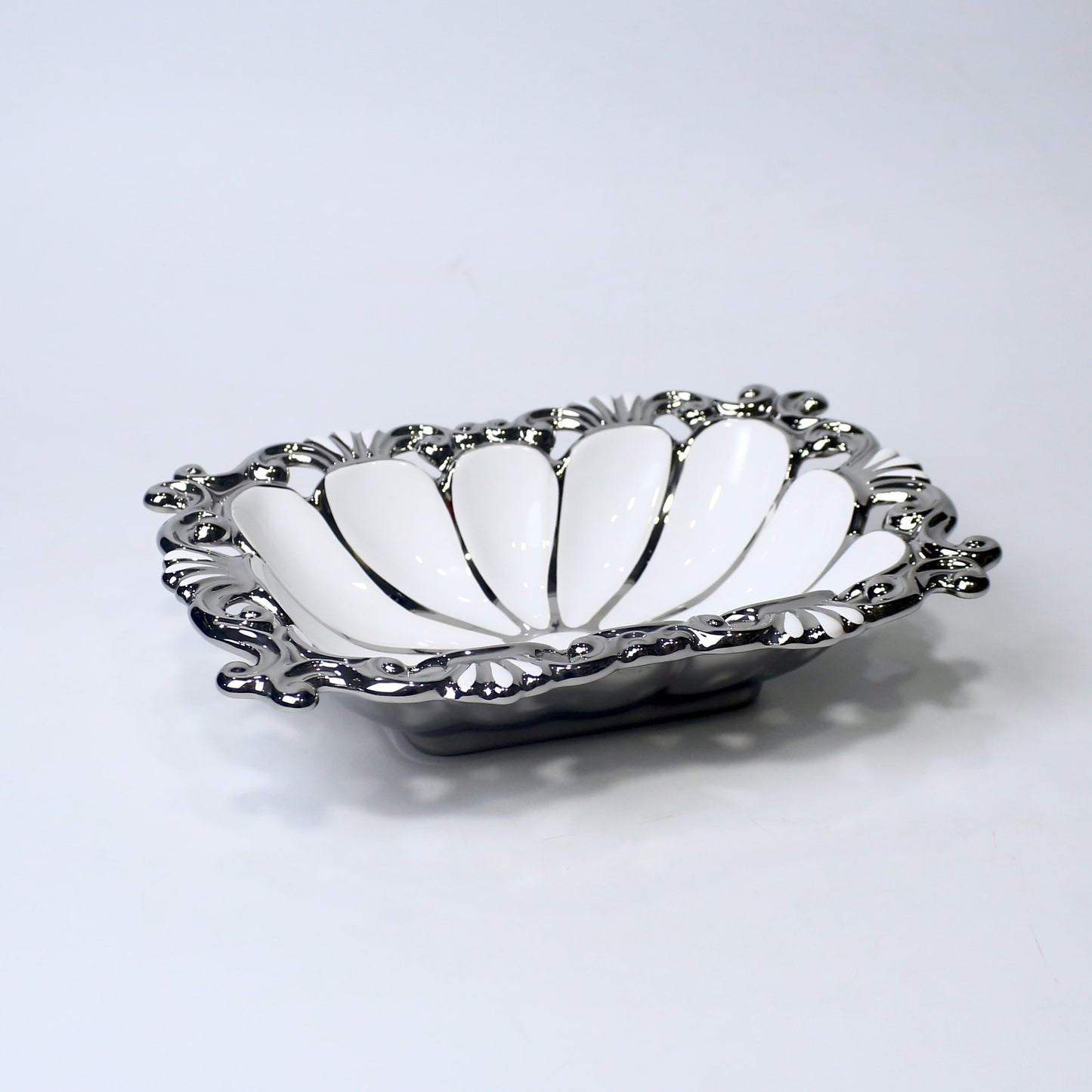 Ornate Ceramic Bowl – 10.25" Decorative Serving Dish in Gold & Silver | Imperial Nest