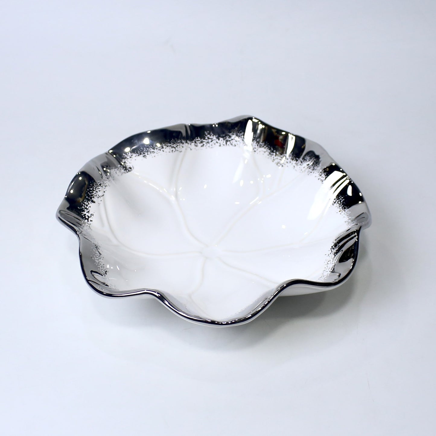 Lotus Leaf Ceramic Bowl – 10.5" Serving Dish in Gold & Silver | Imperial Nest