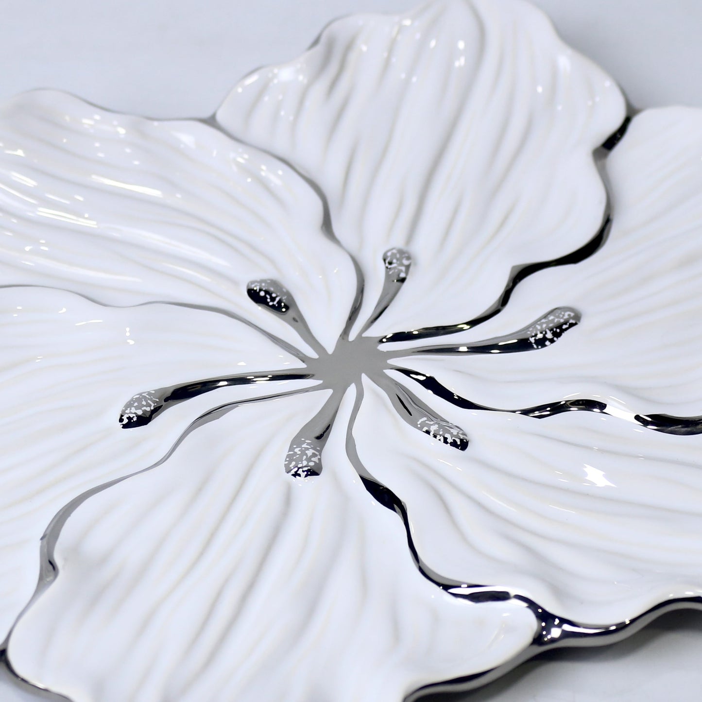 Lily Oval Ceramic Platter – 15" Floral Serving Plate in Gold & Silver | Imperial Nest