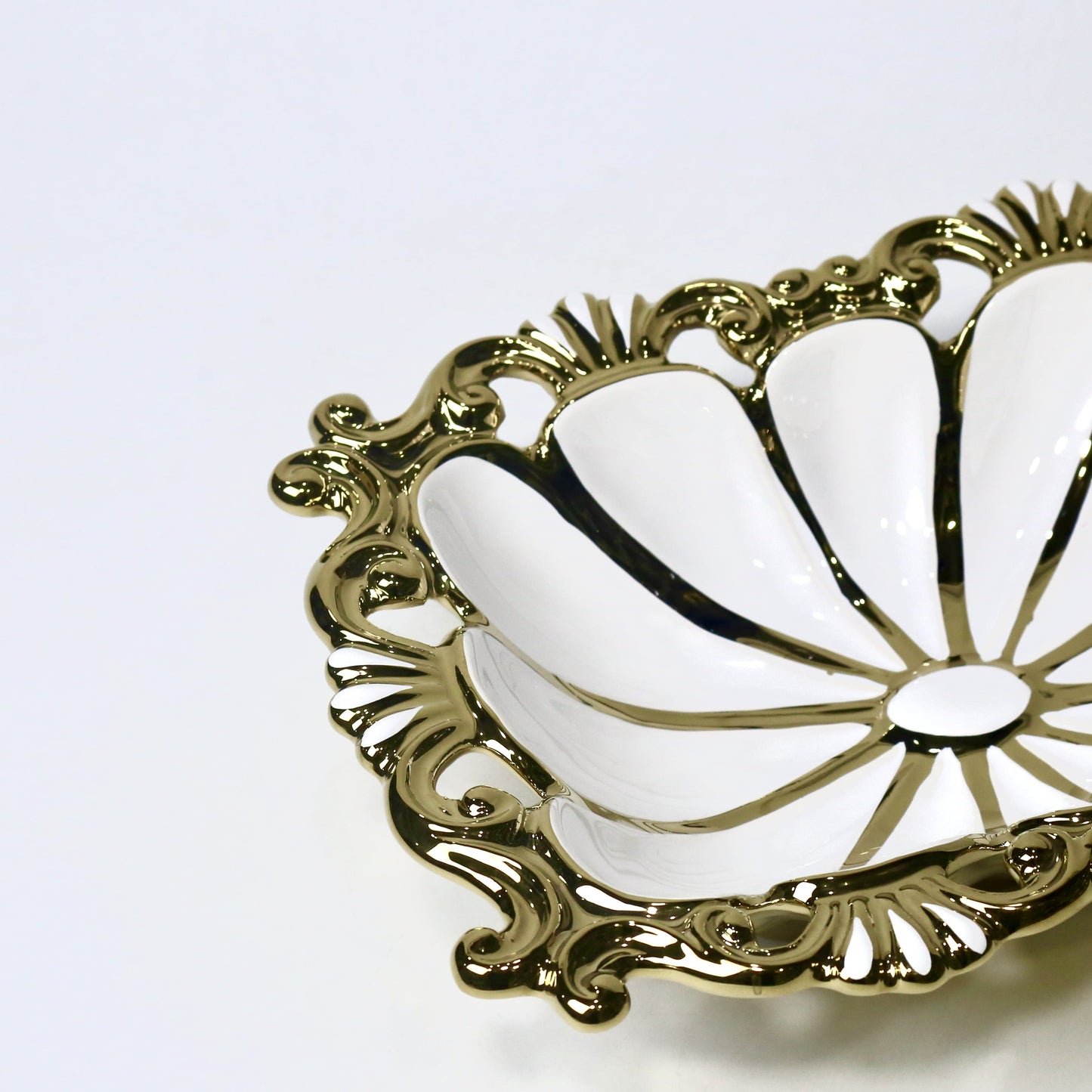 Ornate Ceramic Bowl – 10.25" Decorative Serving Dish in Gold & Silver | Imperial Nest