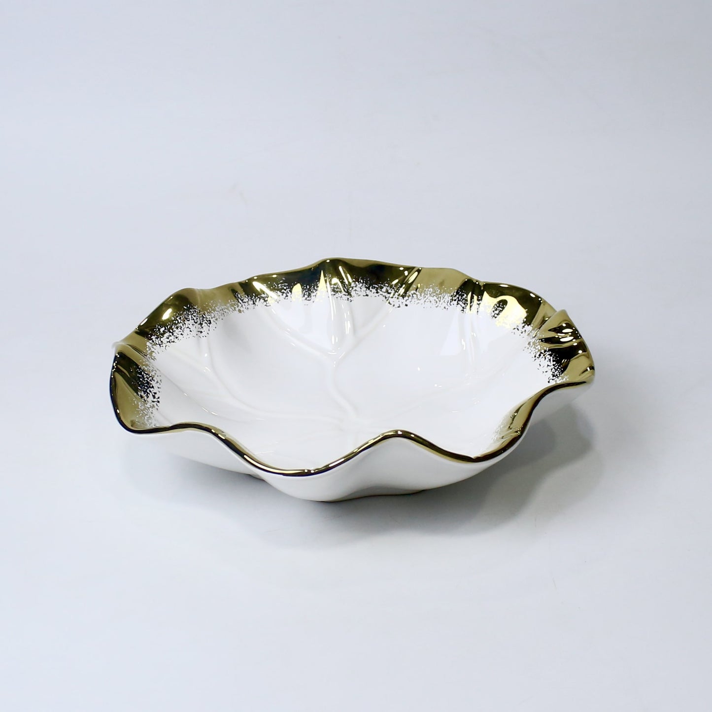 Lotus Leaf Ceramic Bowl – 10.5" Serving Dish in Gold & Silver | Imperial Nest
