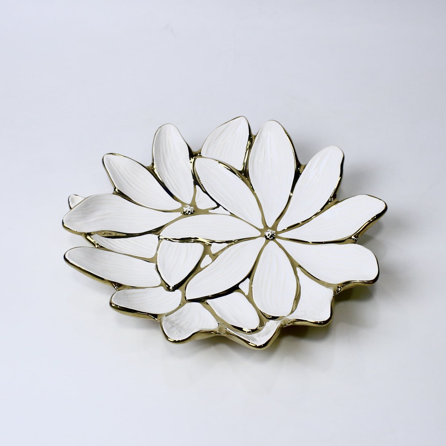 Petal Design Ceramic Bowl – 13.25" Decorative Fruit or Snack Dish | Gold & Silver Finish
