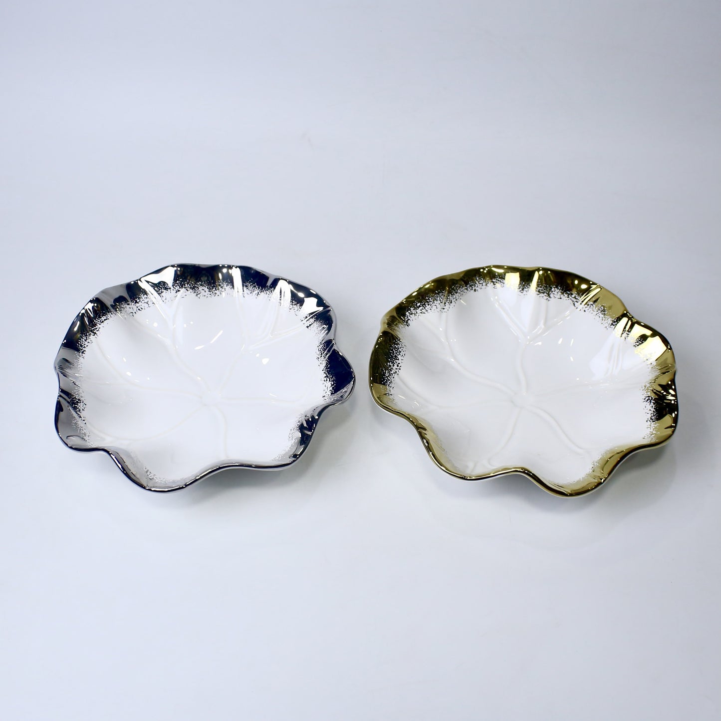 Lotus Leaf Ceramic Bowl – 10.5" Serving Dish in Gold & Silver | Imperial Nest