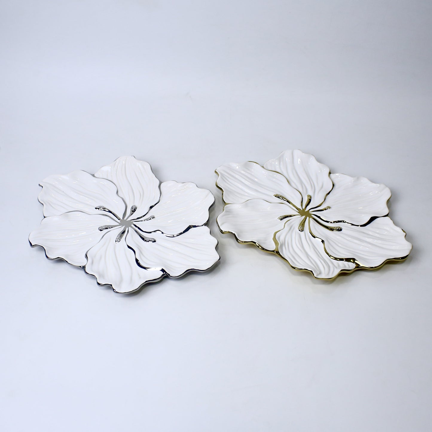 Lily Oval Ceramic Platter – 15" Floral Serving Plate in Gold & Silver | Imperial Nest