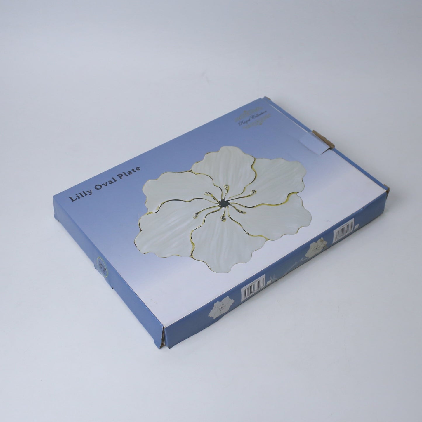 Lily Oval Ceramic Platter – 15" Floral Serving Plate in Gold & Silver | Imperial Nest