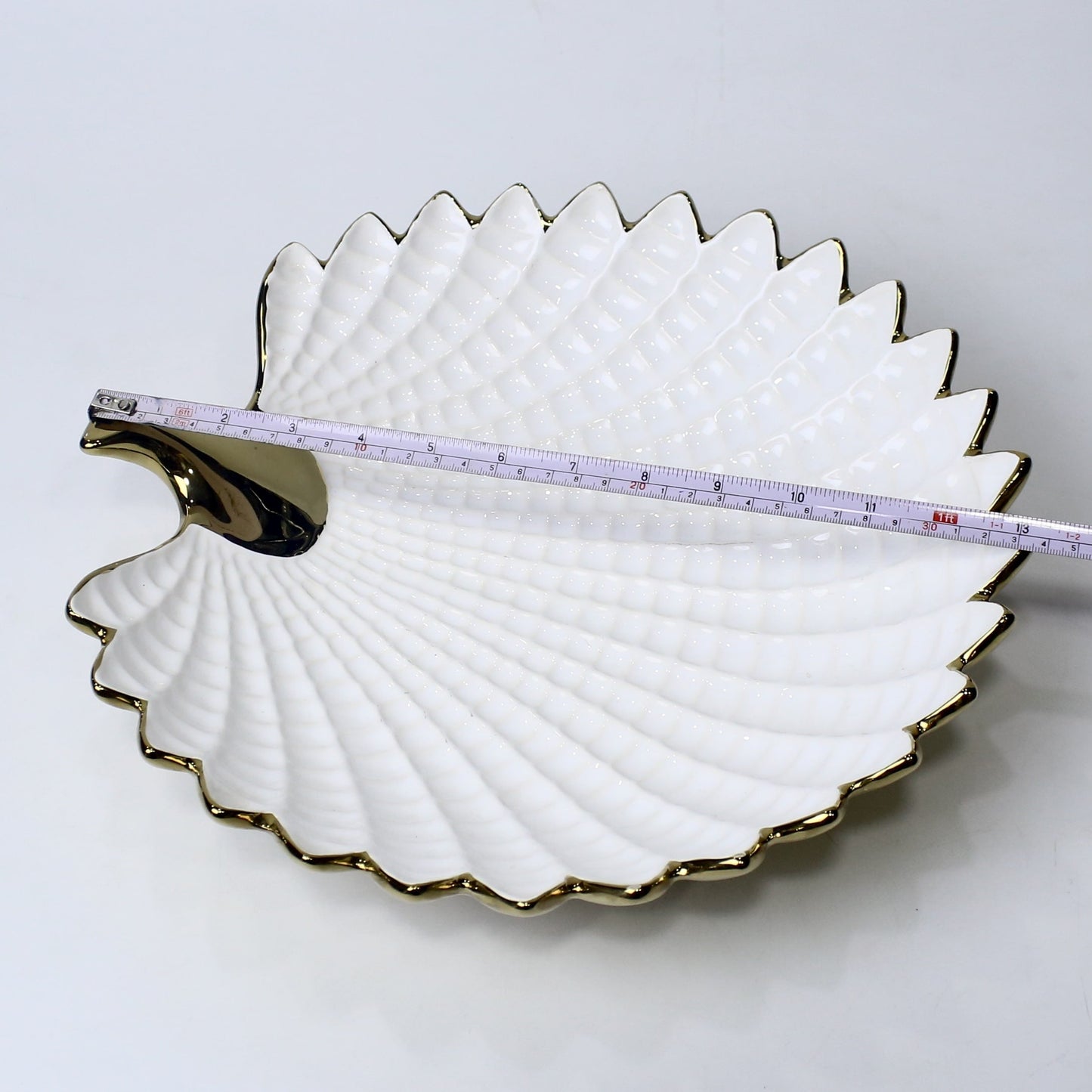 13" Ceramic Leaf Bowl with Handle – Gold & Silver Finish | Elegant Serveware