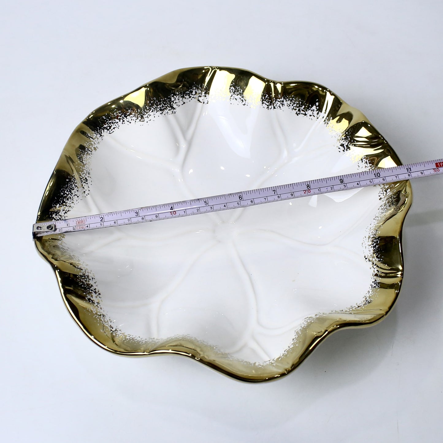 Lotus Leaf Ceramic Bowl – 10.5" Serving Dish in Gold & Silver | Imperial Nest