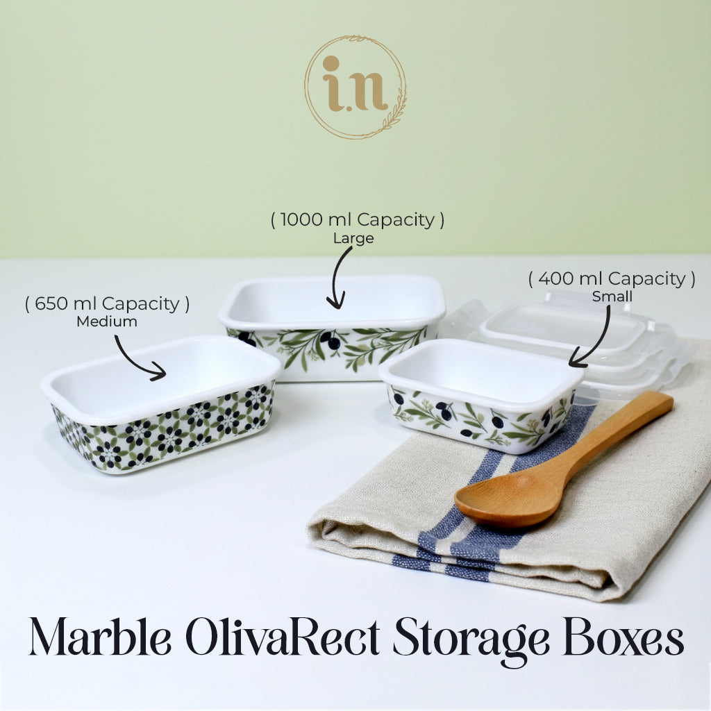 Marble OlivaRect 3-Piece Storage Box Set | Airtight Glass Containers with Lock Lids
