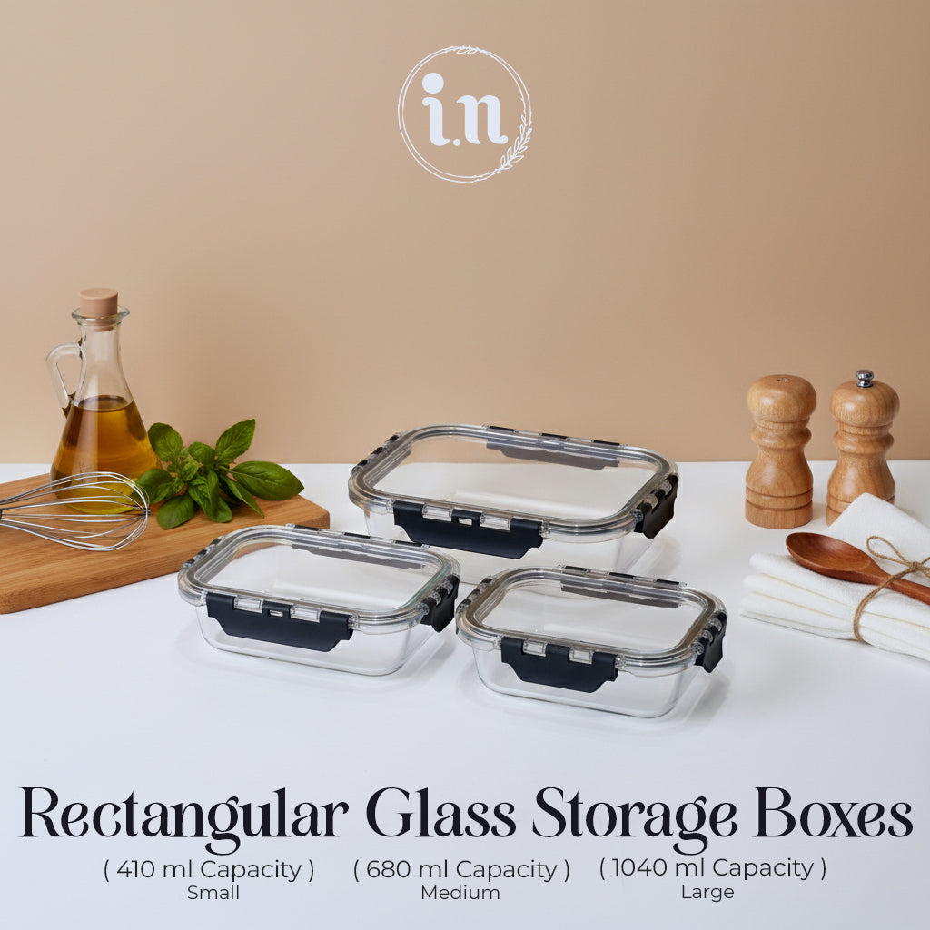 3pcs Rectangular Glass Storage Container Set | Leak-Proof & Airtight – Imperial Nest