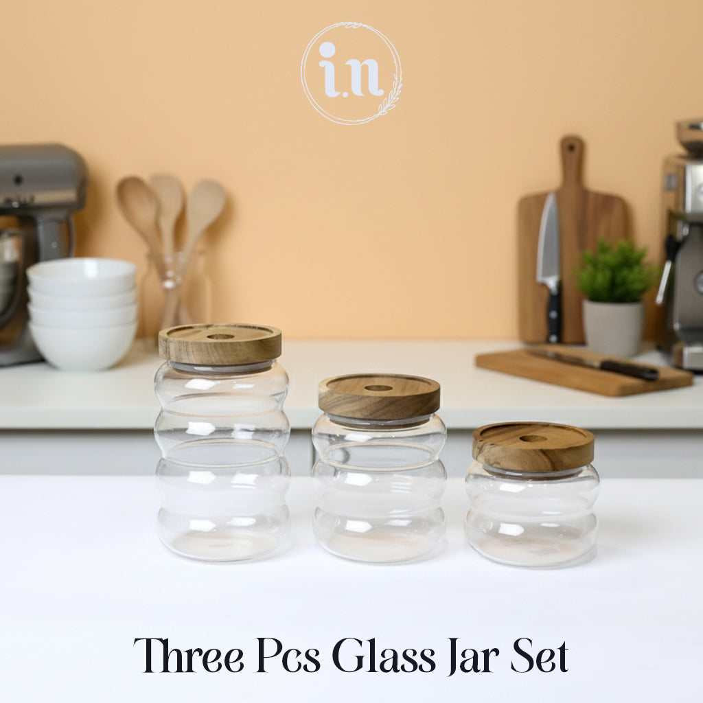 3 Pcs Round Airtight Glass Jar Set with Wood Lids