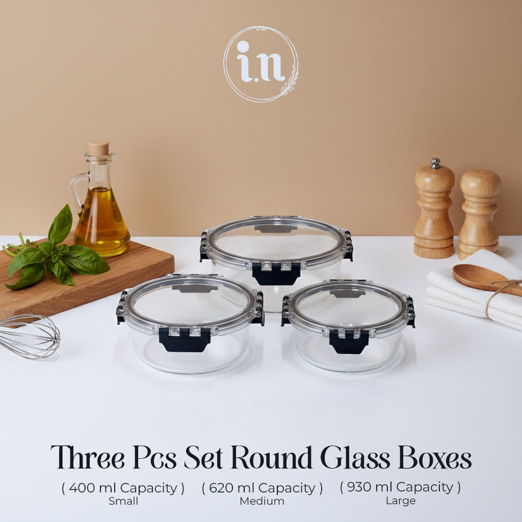 3pcs Leak-Proof Glass Storage Box Set | 400ml,620ml and 930ml Round Containers – Imperial Nest