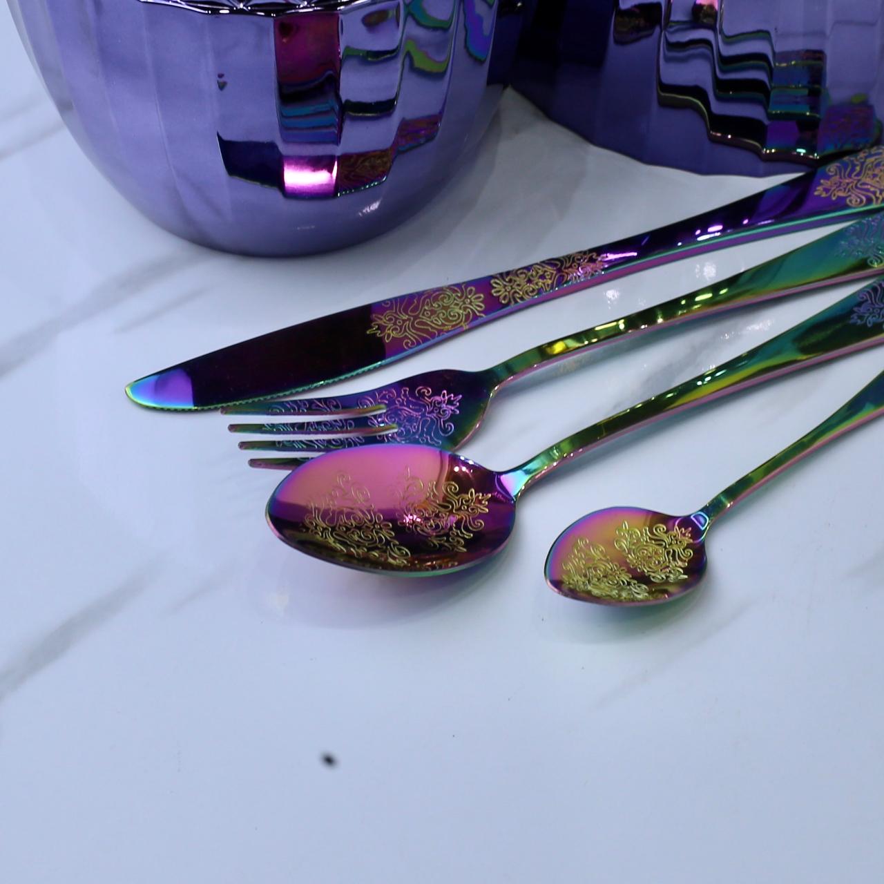 Luxury multicolor shade Cutlery Set with Crown Holder
