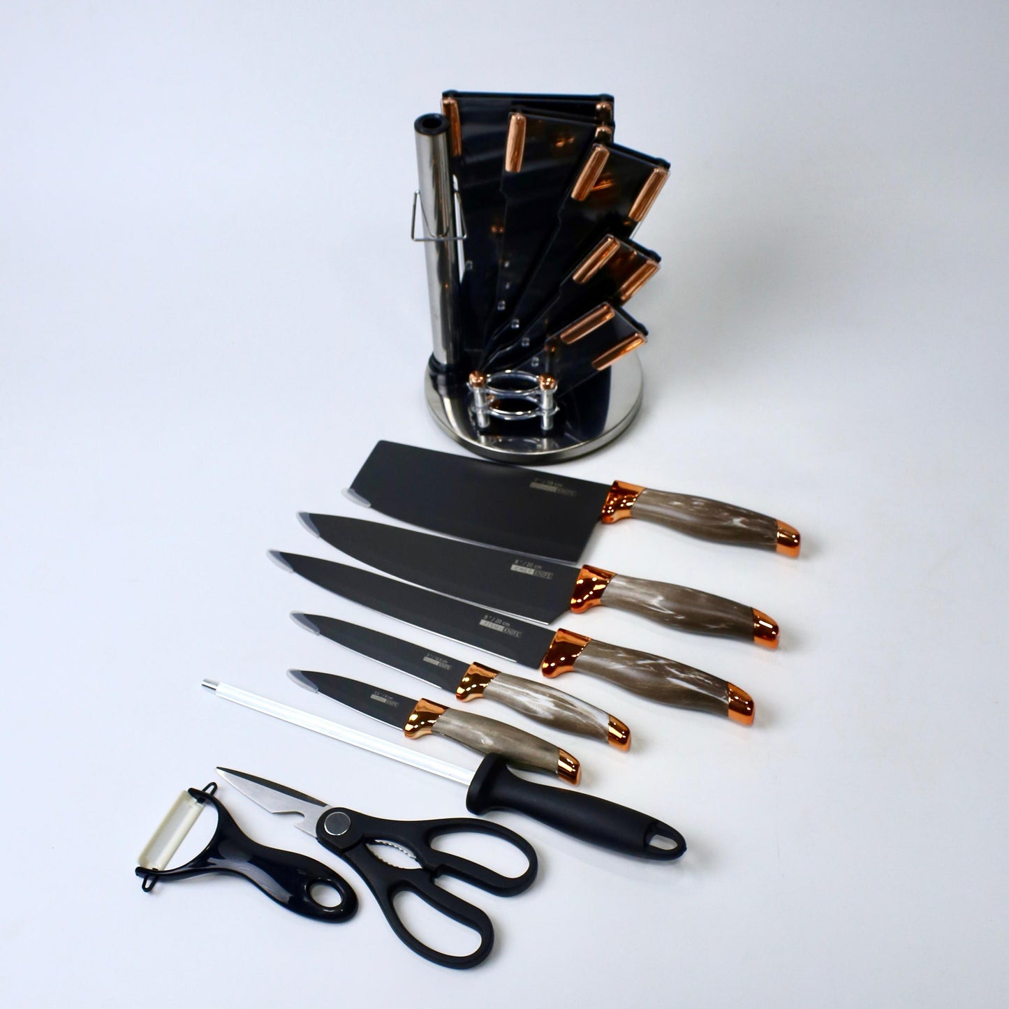 9 Pcs All-In-One Knife Set with Sharpening Rod & Scissors