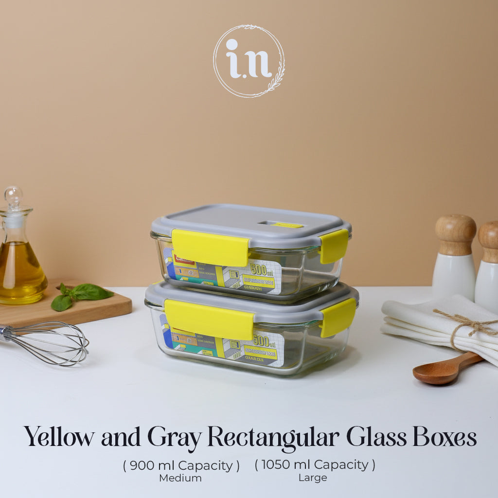 Glass Food Storage Containers | Leakproof with Yellow Locks | Imperial Nest