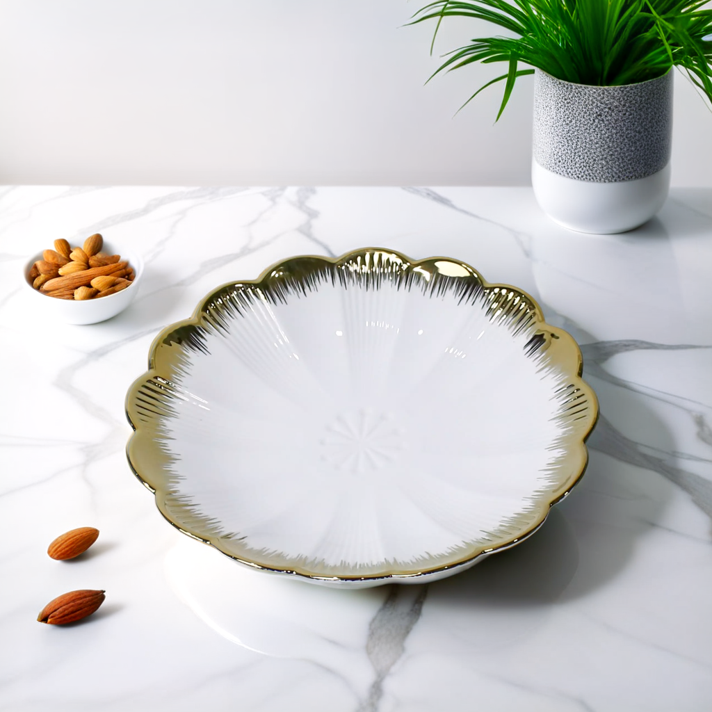 White & Gold Elegant Serving Platter for Stylish Dining