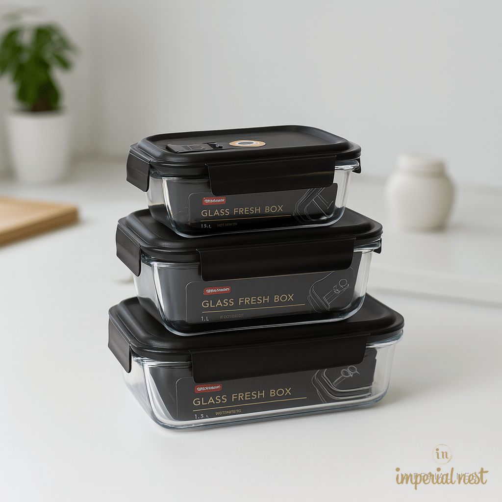 Glass Storage Container – 630ml | 1000ml | 1500ml | Airtight & Leakproof | Imperial Nest