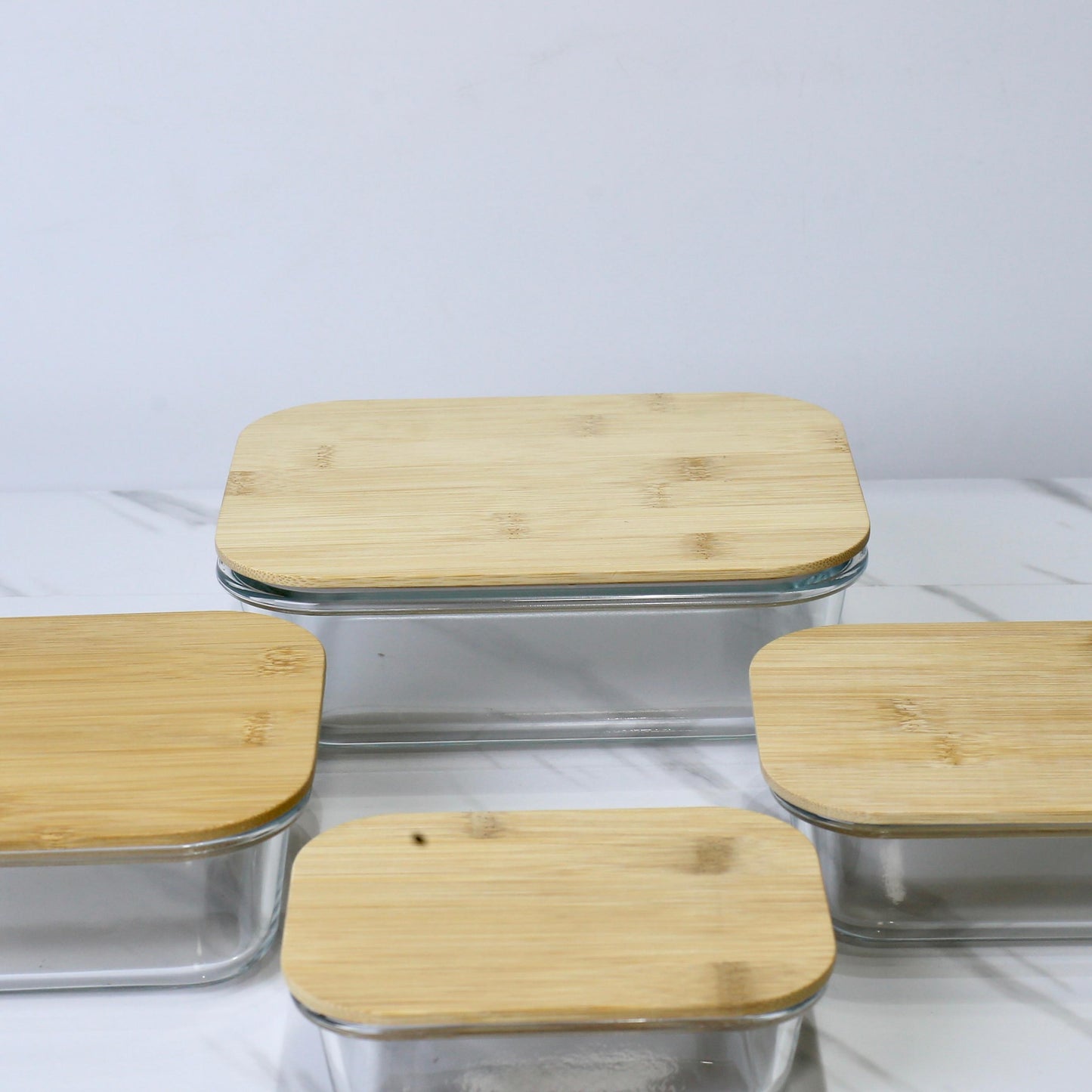 Rectangular Glass Food Storage Containers with Airtight Bamboo Lids