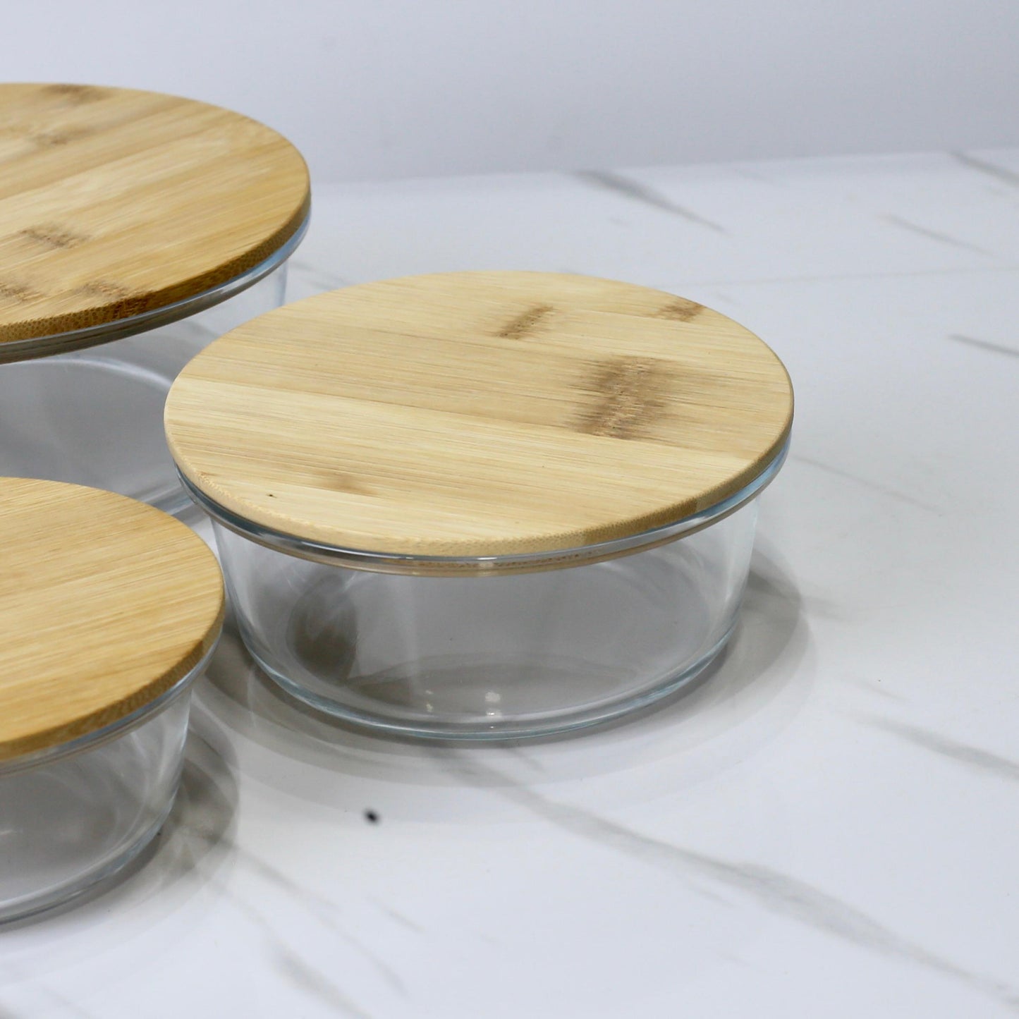 Round Glass Food Storage Containers with Airtight Bamboo Lids