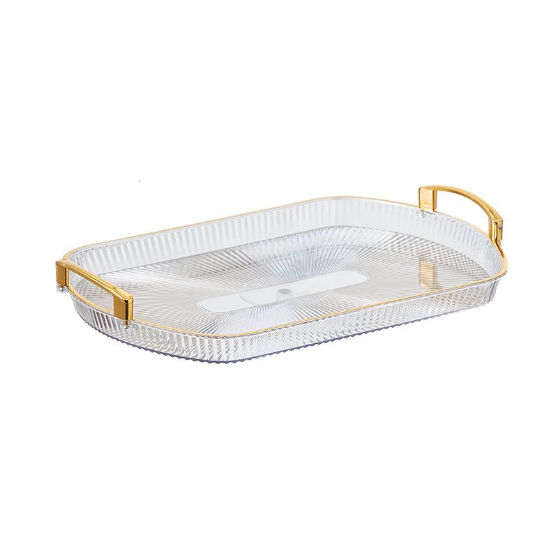 Elegant Plastic Serving Trays Set of 3 with Gold Handles