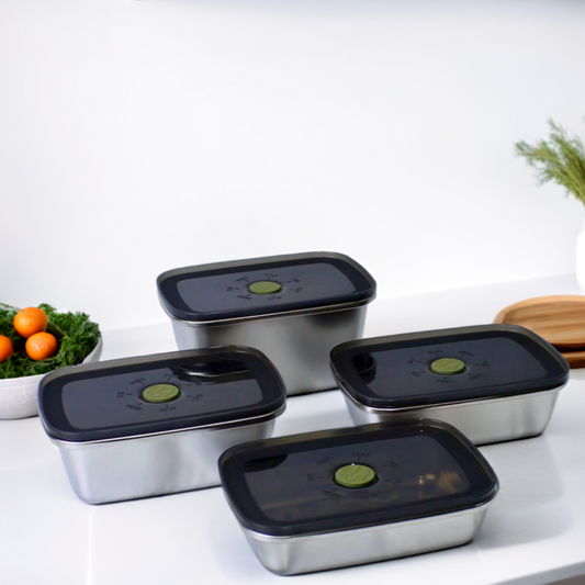 4-Piece Stainless Steel 304 Airtight Storage Containers (500ML, 650ML, 750ML, 1000ML)