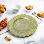 Golden Peacock Design Glass Decoration Plate - 13 inches