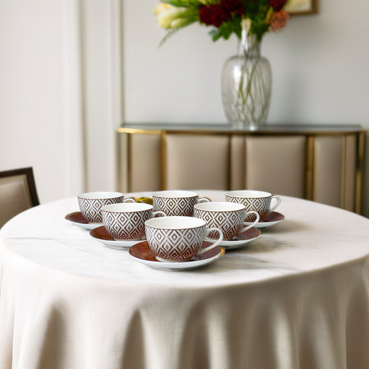 Elegant Geometric Pattern Cup Saucer Set - 6 Piece