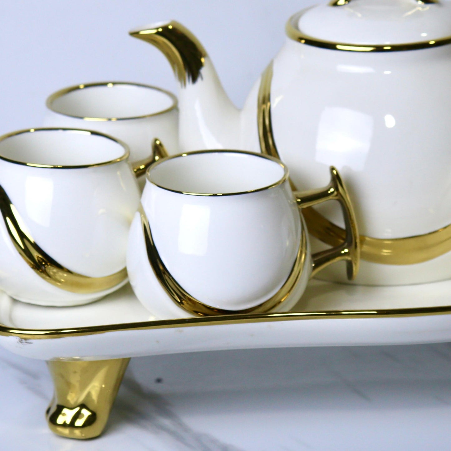Elegant 9-Piece Porcelain Coffee Set with Gold Accents