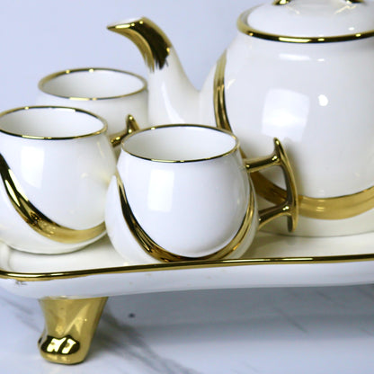 Elegant 9-Piece Porcelain Coffee Set with Gold Accents