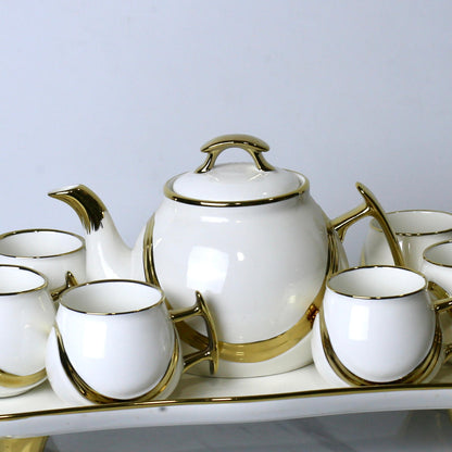 Elegant 9-Piece Porcelain Coffee Set with Gold Accents