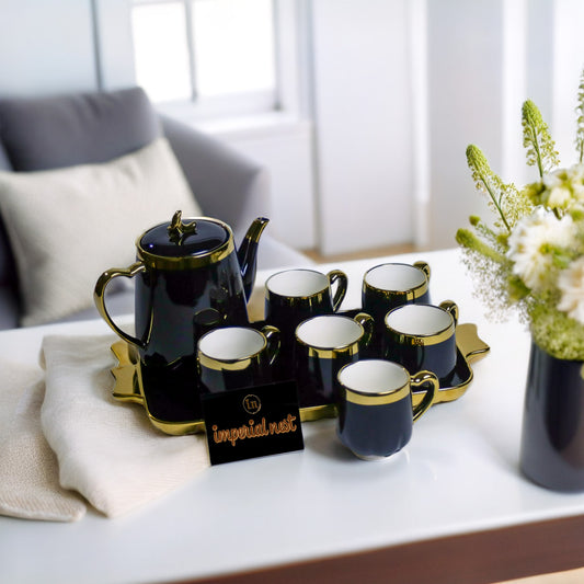 Elegant Premium Coffee Set with Six Cups and Tray