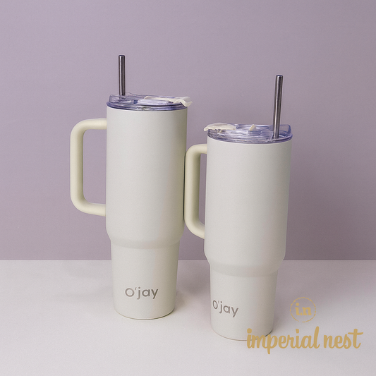 O’jay Ivory White Tumbler – 40oz & 50oz | Stainless Steel | Leak-Proof Insulated Mug