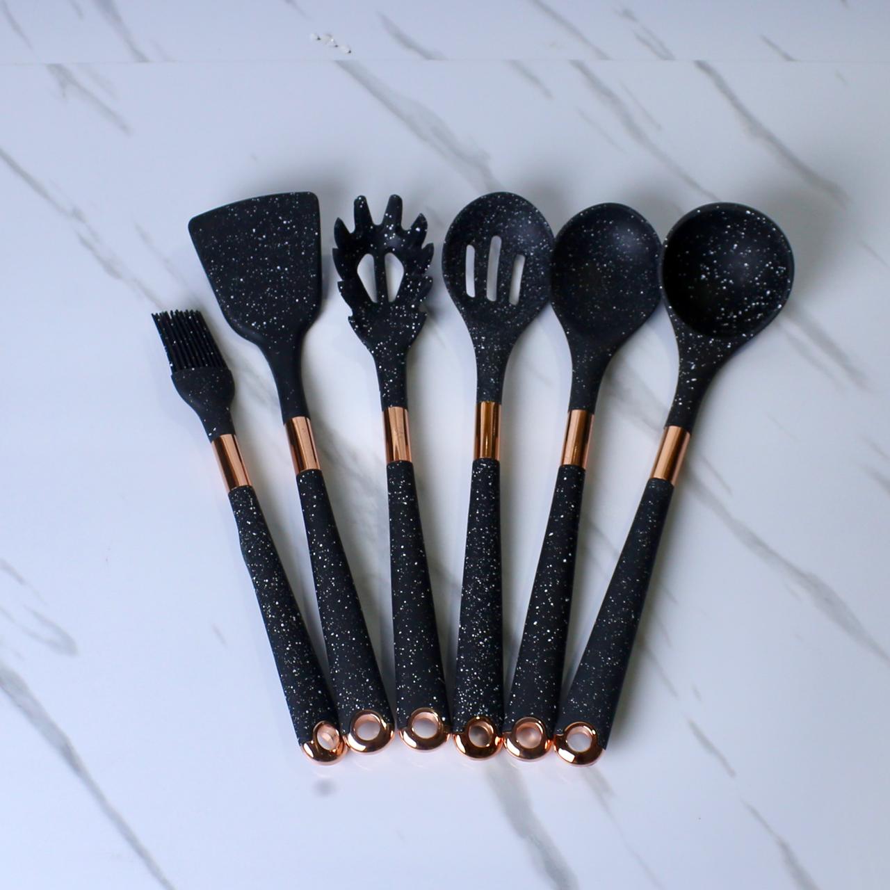 Elegant Silicone Kitchen Utensil Set with Rotating Stand - 7 Pieces