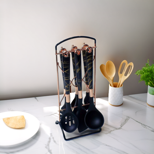 Premium Black/White Silicone Kitchen Utensil Set - 7 Pieces