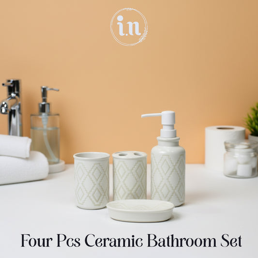 Modern Pattern Ceramic Bathroom Set – 4 Pcs Premium Look